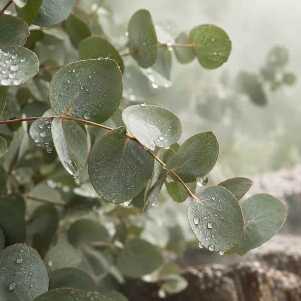 Dew on soft green eucalyptus leaves